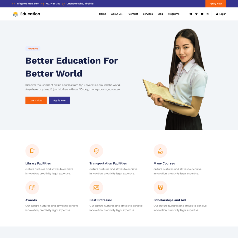 Gutenify Education WordPress theme screenshot