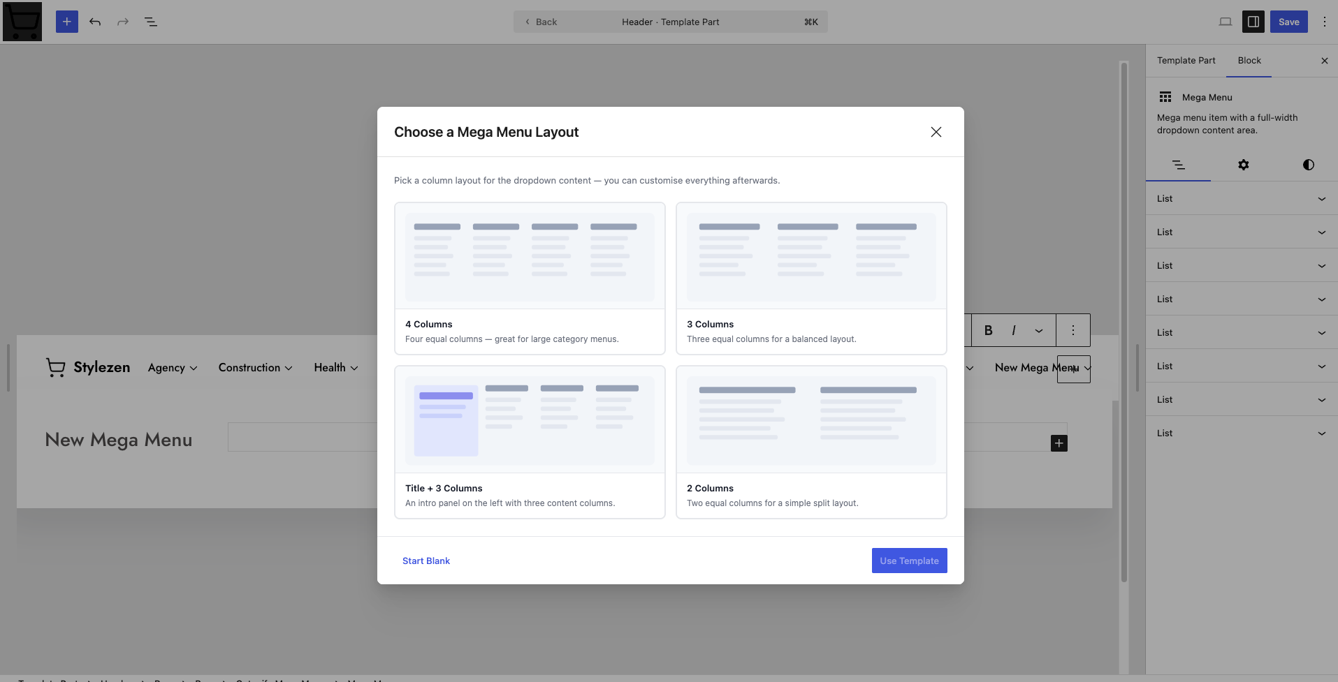 Building a mega menu with the Gutenify block editor